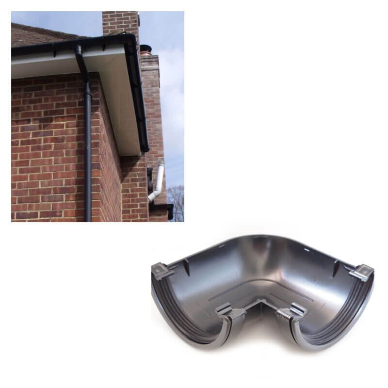 Kalsi 90 Half Round Gutter Angle Black.