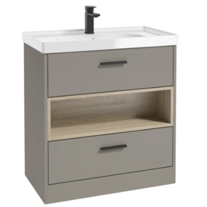 MALMO 80cm Two Drawer Floor Standing Vanity Unit - Matt Black Handle