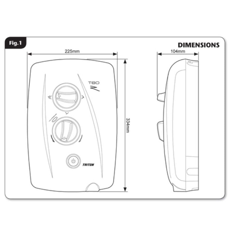 Triton T80 Z Triton 9kw Mains Electric Shower Dimensions