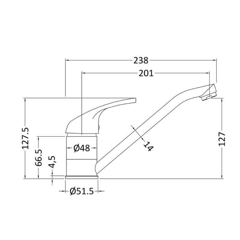 Single Lever Kitchen Tap KA306 size drawing
