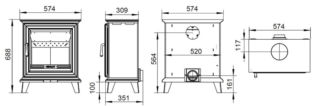Henley Elmwood stove drawing